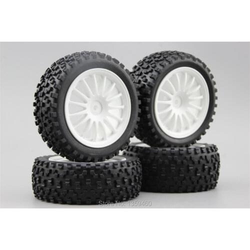 4pcs 1/10 Buggy Off Road Tire Tyre Front&Rear 15 Spoke White Nylon Wheel Rim Fit for 1:10 4WD Buggy Car 1/10 Tire 25042+27011
