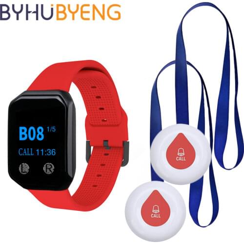 BYHUBYENG Wireless Watch Buttons Restaurant Ordering Pager Waterproof Waiter Calling System For Plant Hospital Bar Cafe Receiver