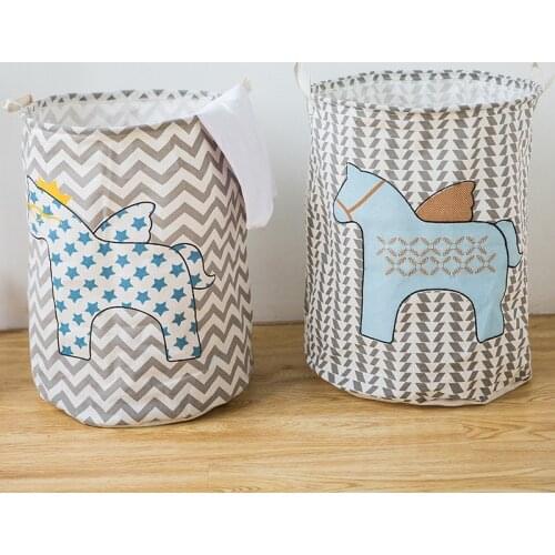Flying Horse Folding Laundry Basket Round Storage Bin Bag Large Hamper Collapsible Clothes Toy Holder Bucket Organizer
