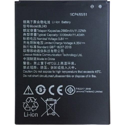 For Lenovo K3 Note original Battery 2900mAh Li-ion Battery BL243 Replacement for Lenovo K3 Note K50-T5 Smartphone