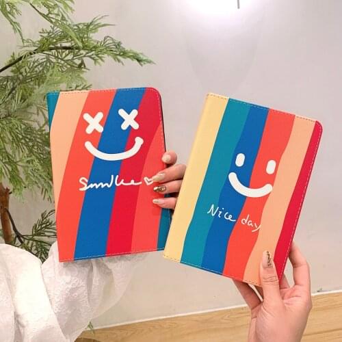 Sunshine Rainbow Smiling Face Tablet Protective Case For iPad Air 1 2 3 Mini 4 5 2017 2018 2020 12.9 Cover With Pencil Holder
