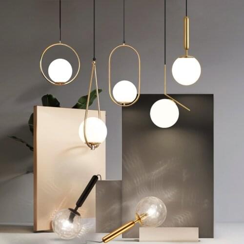 Modern Glass Ball Pendant Lights Artistic Milky White Bedroom Bar Kitchen Ceiling Hanging Lamps Nordic Home Decor Light Fixture