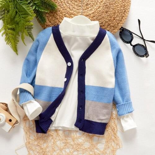 PatPat Toddler Boy Colorblock Button Design Sweater Cardigan