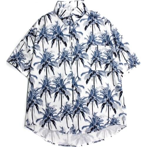 Korean Style Loose Shirt Mens And Womens Tops Fashion Half-sleeved Beach Style Printed Tops Harajuku Streetwear 2021 Summer