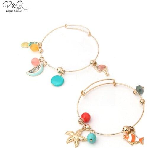 VR Stretch Bracelet With Epoxy Pineapple/ Watermelon/ Shell Disc/ Flamingo Pendants Bohemian Bracelets