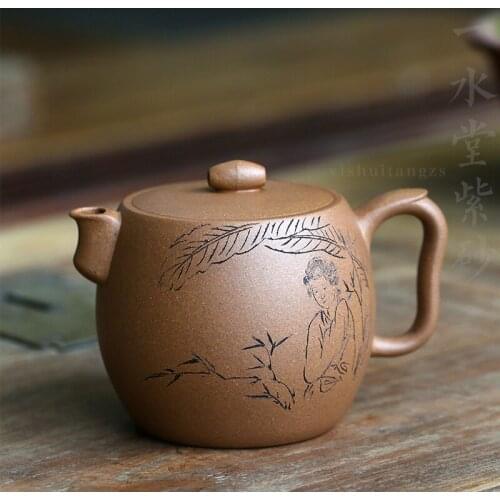 Yixing monohydrate hall are recommended pure manual famous old mud carved lotus nut draw banana recommended 290 ml