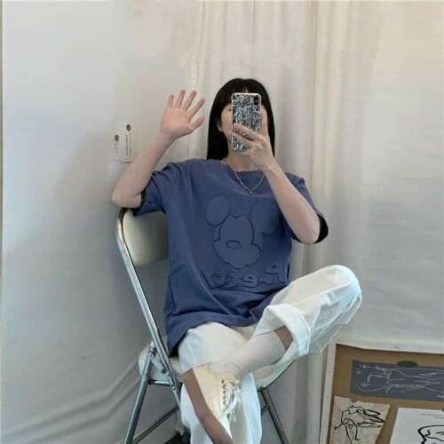 Summer short-sleeved T-shirt female Korean Dongdaemun half-sleeved new concave-convex 3D cartoon sanding Harajuku top clothes