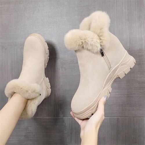 Female Heels Winter Ankle Boots for Women Genuine Leather Snow Boots Fashion Heels Wedges Platform Shoes Woman Warm Furry Boots