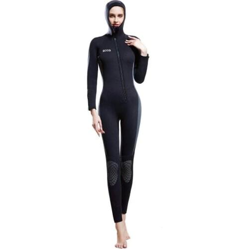 5mm womens one-piece hooded diving suit front open zipper hood thick warm surf clothing winter cold wet suit diving suit