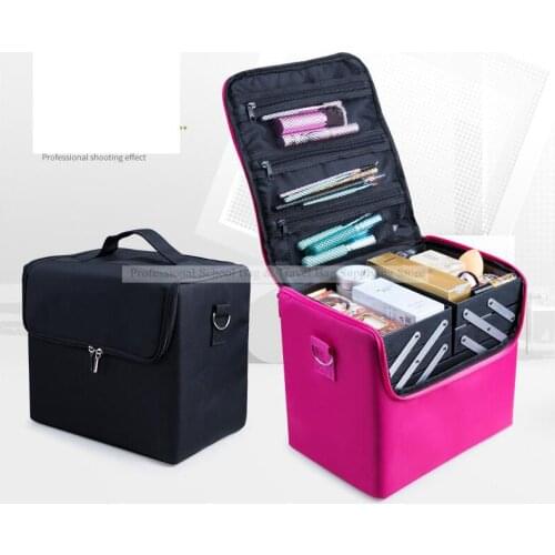Women Cosmetic Makeup Case Large Capacity Travel Multilayer Cosmetic Bag Case Beauty Salon Tattoos Nail Art Tool Bin Storage Box