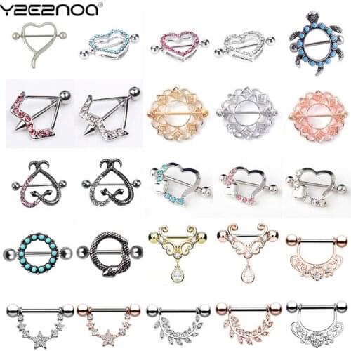 1 Pcs Fashion Barbell Nipple Ring Piercing Bar Rings Jewelry Creative Punk Body Jewellery High Quality Zircon Heart Rings Women