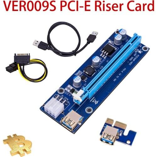 1pcs Newest VER009S USB 3.0 PCI-E Riser VER009S Express 1X 4x 8x 16x Extender Riser Adapter Card SATA 15pin To 6 Pin Power Cable