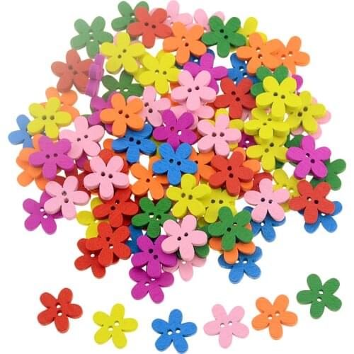 100Pcs/Set 2-Hole Mix Color Plum Flower Shape Wooden Buttons For Sewing Scrapbooking Craft Technological Garment Accessories