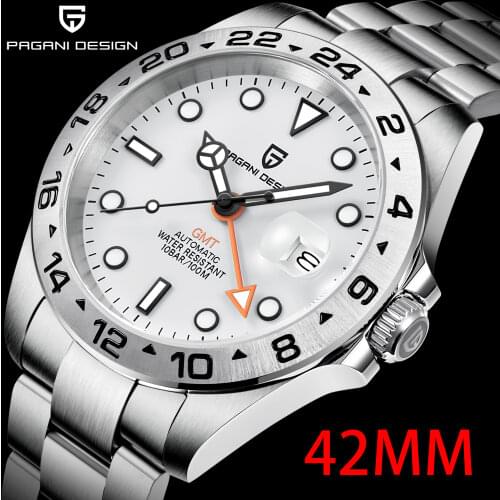 2021 PAGANI DESIGN Men GMT Watch Stainless Steel Luxury Auto Mechanical Watch Explorer 2 Military Waterproof Clock Reloj Hombre
