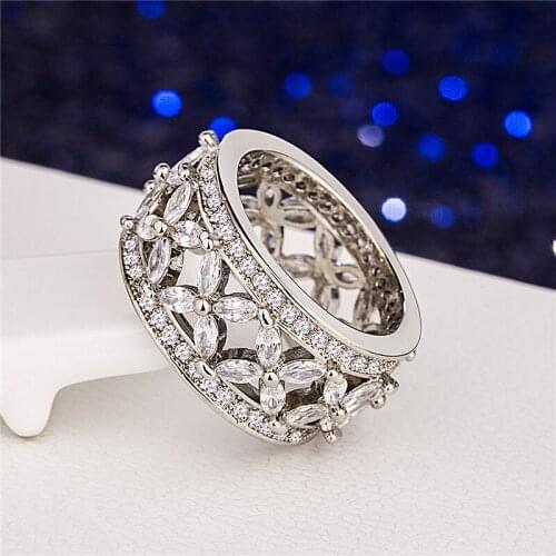 Round Double Clip Sakura Women AAACZ Wedding Ring Prom Party Popular Jewelry Gifts