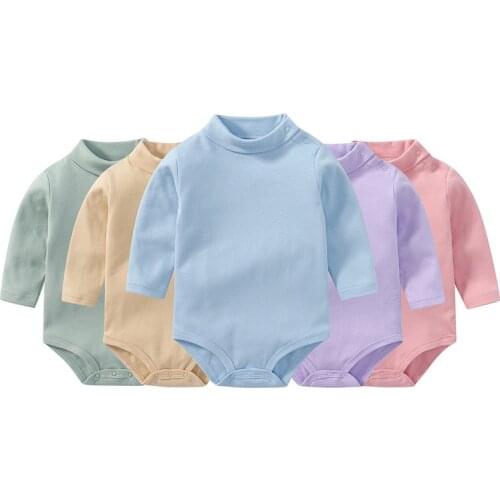 2021 Baby Bodysuits Solid Cotton Newborn Baby Girl Clothes Full Sleeve Turtleneck Baby Boy Clothes Ropa Bebe