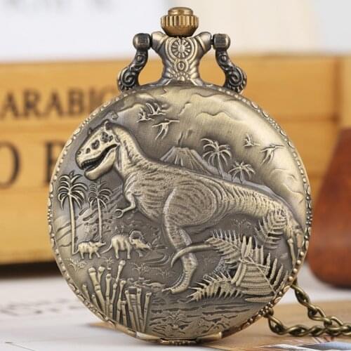 Jurassic World 3D Dinosaur Forest Quartz Pocket Watch Necklace Wild Protected Animals Dinosaur Necklace Pendant Souvenir Gifts