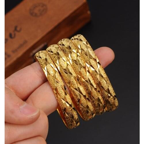 4pcs New Arrival Wide 8MM Dubai Gold Bangles For Women Men 24k Gold Color Bracelets African/European/Ethiopia Jewelry Bangles
