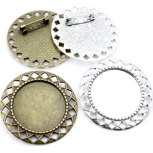 5pcs 30mm Inner Size Antique Silver Plated Bronze Colors Classic Style Brooch Pin Classic Style Cabochon Base Setting