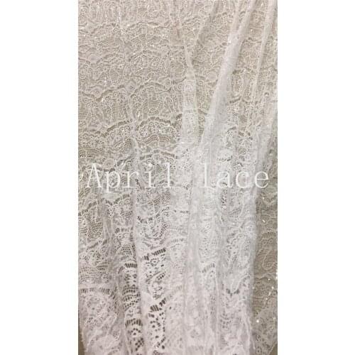 5yards /lot A001# offwhite beads sequin embroidery stretch lace tulle lace fabric for sawing evening dress/wedding/occasion