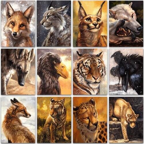 5D Diamond Painting Kit Paint Animal Tiger Lion Wolf Fox Eagle Full Square&Round Diamond embroidery Cross stitch Diamond mosaic