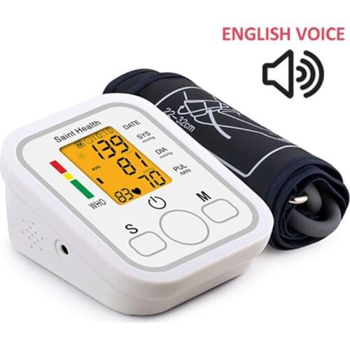 English Voice Tonometer Automatic Arm Digital Blood Pressure Monitor Digital lcd Sphgmomanometer Heart Rate Pulse Meter Monitor