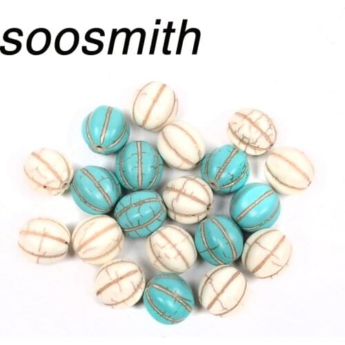 Soosmith Approx 30pcs Blue White Natural Stone Beads 12mm small seed Turquois Loose Spacer Beads For Jewelry Making Diy Gifts
