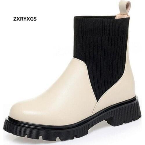 2021 New Autumn Genuine Leather Single Chelsea Boots Martin Boots Non-slip Low Heel Comfort Winter Boots Plus Velvet Warm Shoes