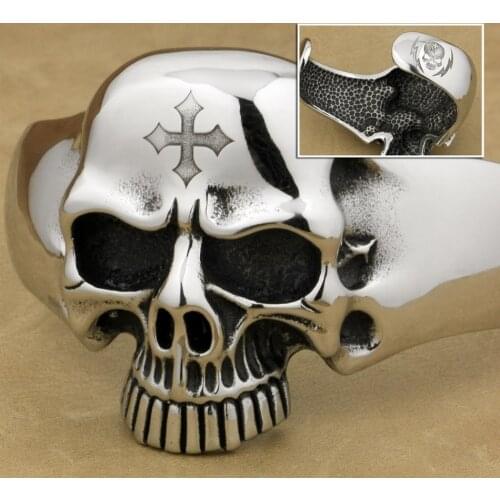 316L Stainless Steel Deep Engraved Skull Cross Mens Biker Punk Bangle Cuff 5J122 Fit 6.5 ~ 7.5 inches Wrist