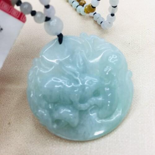 Pure natural Emerald jade hand-carved light green rabbit zodiac pendant three-color jade bead necklace sweater chain