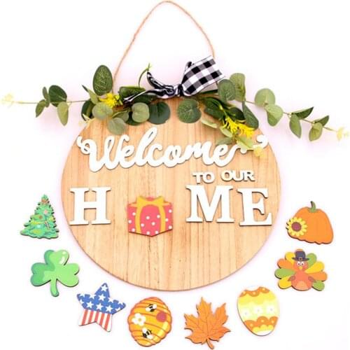 Wooden Welcome Sign For Front Door Living Room Decorations Christmas Halloween Sign Thanksgiving Day Ornament