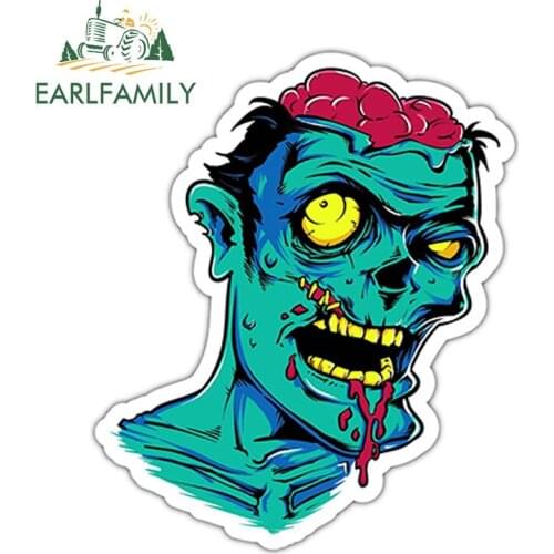 EARLFAMILY 12cm x 10.1cm Brainy Zombie Skateboard Sticker Decal Vinyl Scary Monster Bumper Car Styling Sticker Decoration