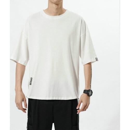 Short Sleeve Men T Shirt Streetwear Cotton Men T-Shirt Half Sleeve Tee Shirt Homme Hip Hop Ribbons Side-Zipper