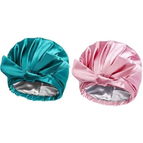 Hot Sale Shower Cap Bowknot Double Layer Reusable Bath Hair Caps Adjustable Bath Hair Cap