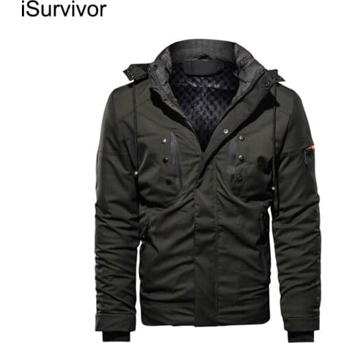 ISurvivor 2021 Men Winter Autumn Thick Cotton Down Jackets Coats Hombre Male Casual Fashion Slim Fit Large Size Hooded Jakcets