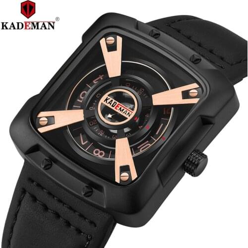 KADEMAN Luxury Top Brand Sport Watches for Men Military Genuine Leather Strap Waterproof Wrist Watch Man Clock Fashion
