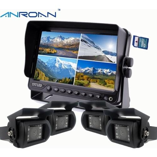 9" DVR Recorder Monitor Quad Split Screen Car Rear View Camera System Backup Camera Kit for Truck Caravan Trailers Harvester