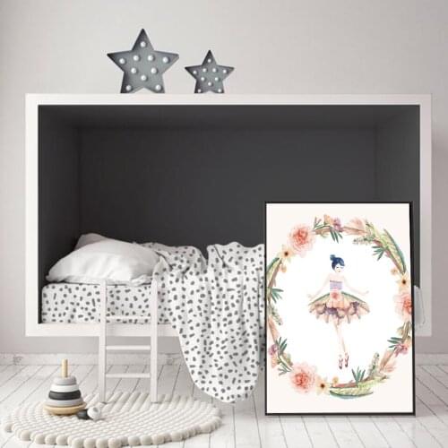 Flower Ballerina Art Posters and Prints Watercolor Girl Nursery Canvas Painting Pink Nordic Bedroom Decor Wall Pictures for Kids