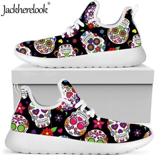 Jackherelook Sugar Skull Pattern Lightweight Flats Sneaker Casual Summer Mesh Ladies Shoes Lace Up Footwear Zapatos Mujer Pisos