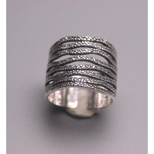 S925 Sterling Silver Ring Women Luck Hollow Circle Ring Adjustable 17mmW Fine Jewelry