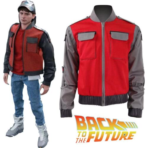 Movie Back To The Future Cosplay Jacket Jr Marlene Seamus Marty Costume Orange Coat Outwear Men Halloween Carnival Outfit