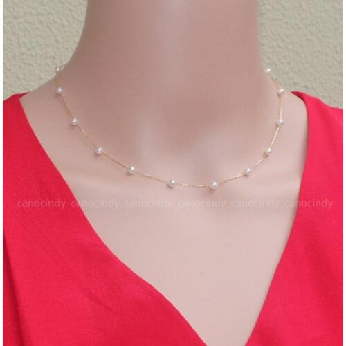 Fashion jewelry Free Shipping Fine Jewelry Mini 5-6mm 18K lock bone chain seawater pearl necklace specular neckalce