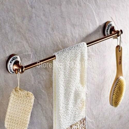 Luxury Rose Gold Color Brass Bathroom Accessory Wall Mounted Single Towel Bar Towel Rail Rack Holder Bathroom Fitting aba381