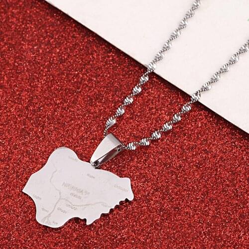 Stainless Steel Silver Color Nigeria Map Pendant Necklaces Trendy Nigerians Maps Chain Jewelry