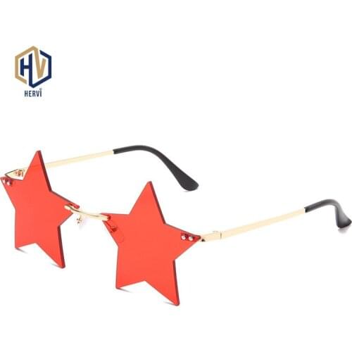 2020 New Metal Rimless Five-pointed Star Sunglasses Women Fashion Big Frame Colorful Sun Glasses Female Party Shades