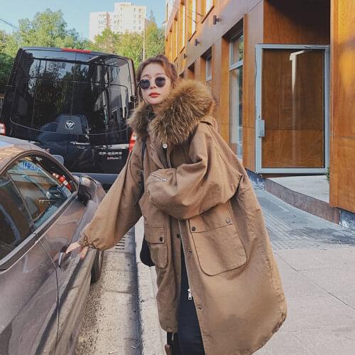 New Arrival Winter Korean Style Women Casual Loose Zipper Cotton Big Pocket Coat Warmth Thicken Long Sleeve Hooded Coats W608