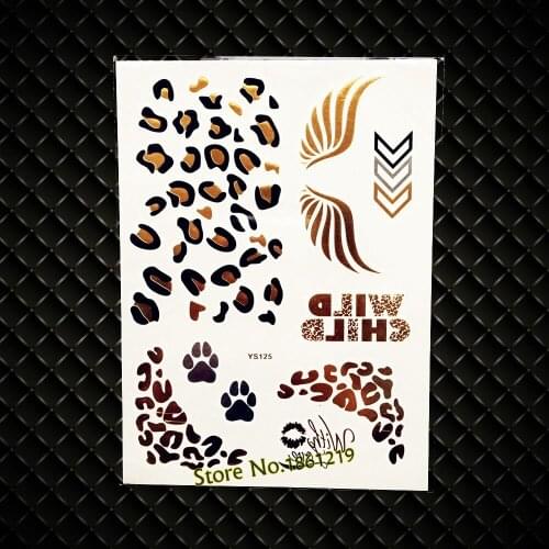 New Hot New Leopard Print Designs Fake Flash Metallic Temporary Tattoo Women Body Art Arm Sleeve Tatoo GYS-125 Gold Sexy Tattoo