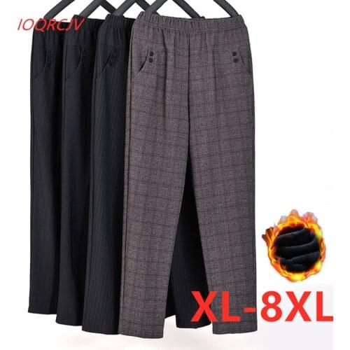 Extra large size Autumn Winter Middl Aged Women Warm Velvet Elastic Waist Casual Straight Pants Female Trousers Plus Size XL-8XL