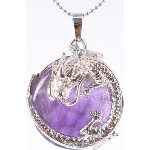 Necklaces Pendants Women Natural Stone Purple Crystal Pink Quartz Tiger Eye Lava Rock Flat Round Beads Dragon Fittings D708—D710