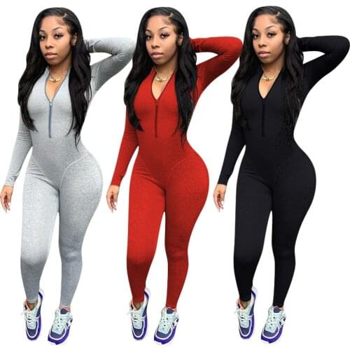 P8612 Wholesale Items Sexy Solid Color Both Wear Long Sleeve Wholesale Women Pencil Bodycon Jumpsuit